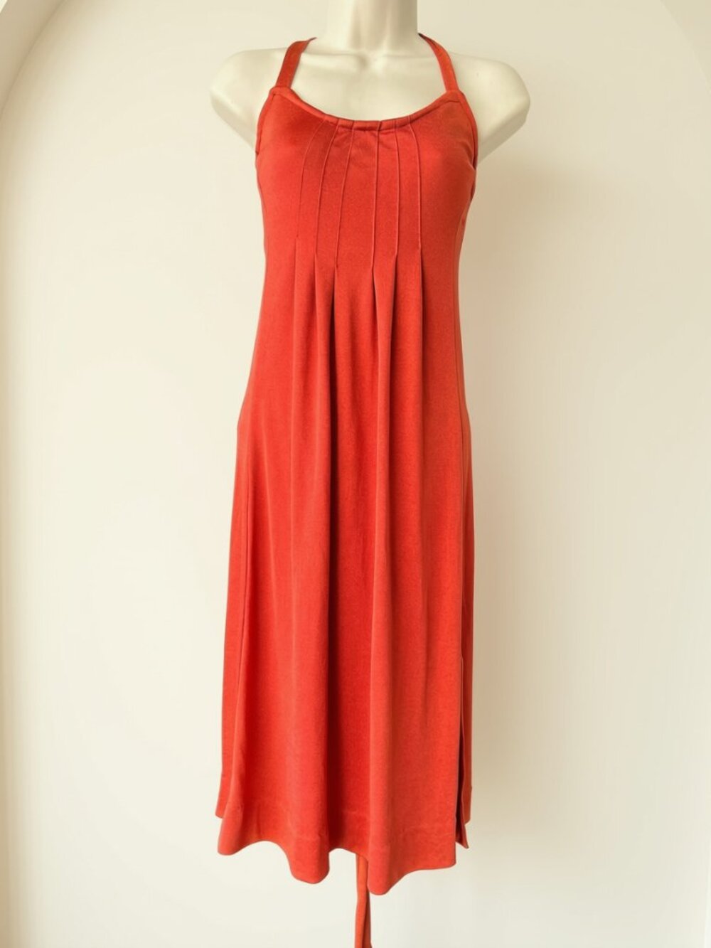 Vintage 70s Burnt Orange Halter Dress Womens Small